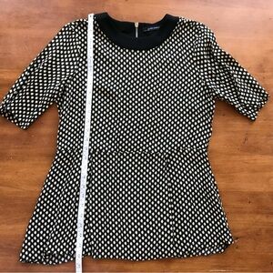 Zara Woman Peplum Short Sleeve Black White Patterned Print Blouse Top M